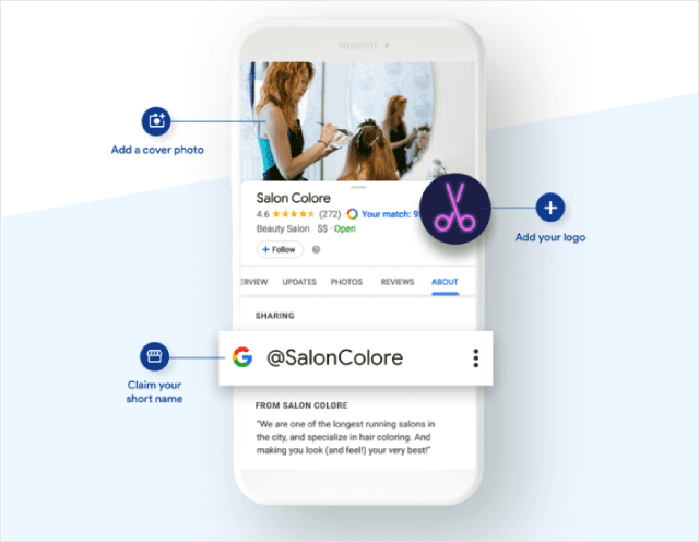 Пример короткого имени Google Мой бизнес