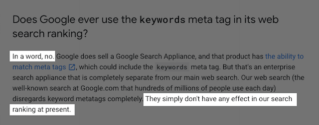 Google w metatagach słów kluczowych