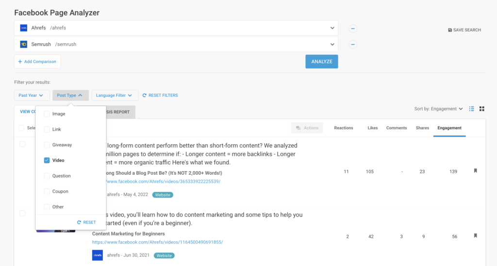 Buzzsumo-Vergleichs-Screenshot
