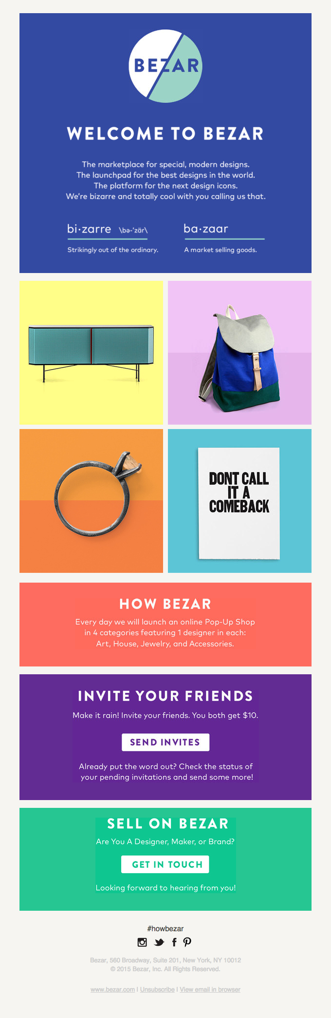 bezar e-mail de boas vindas
