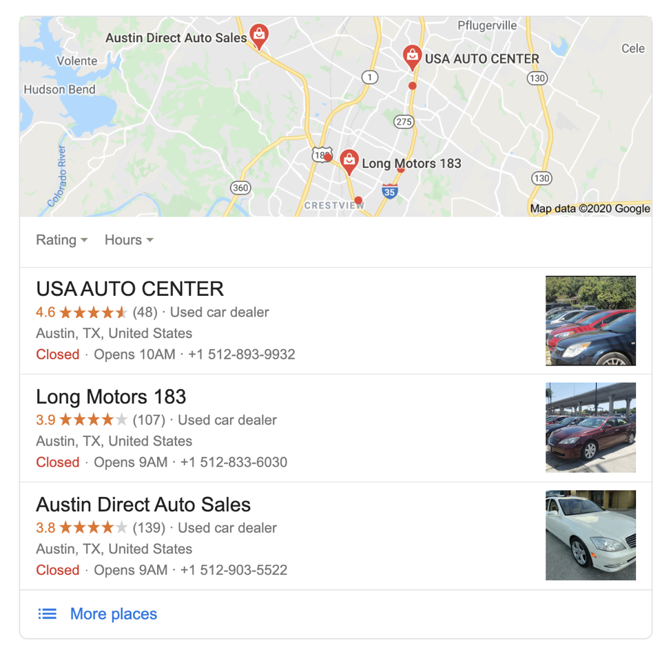 Listy Google Maps w SERPach