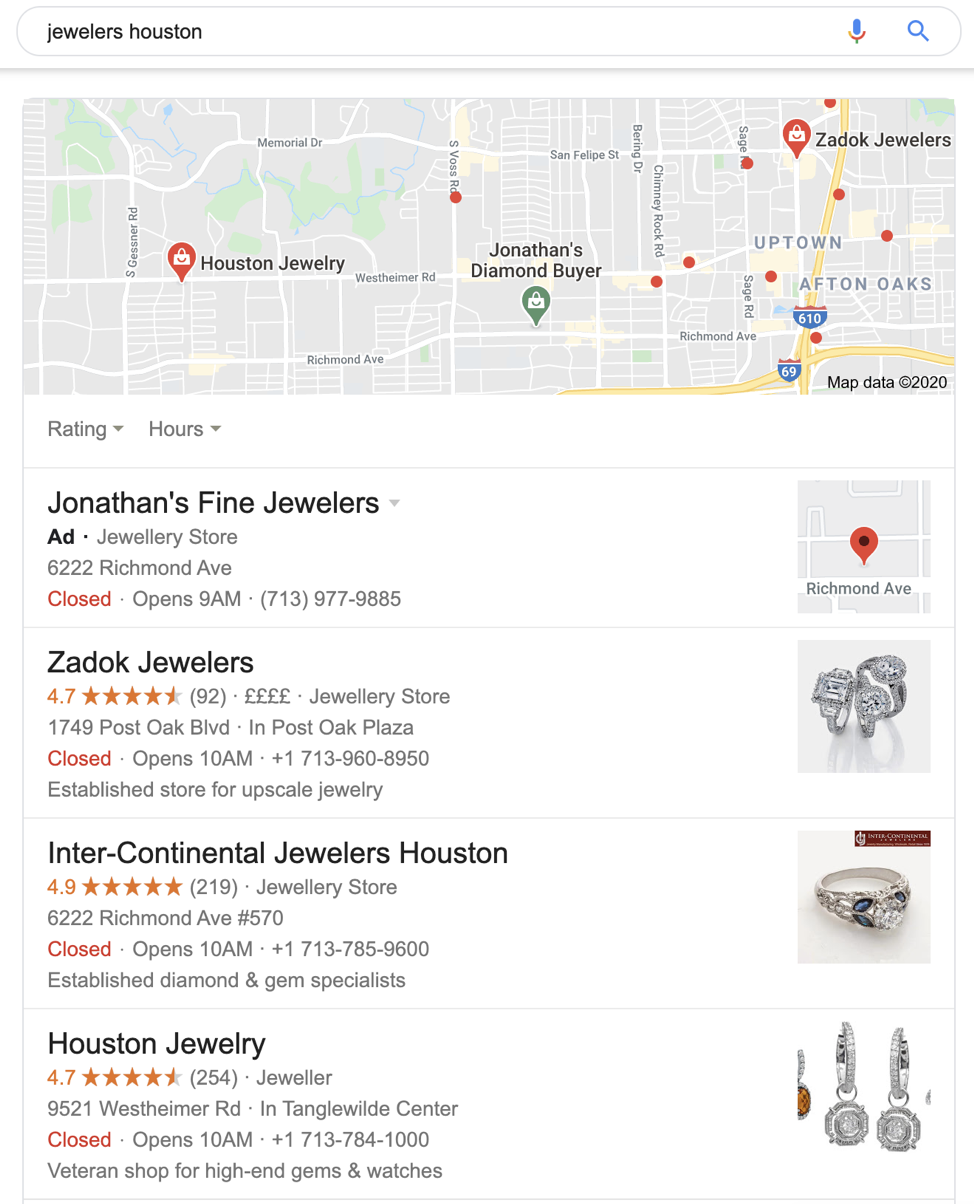 Przykładowa lista dealerów w Mapach Google
