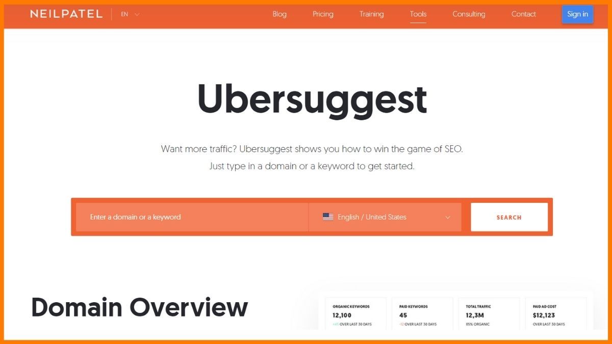 Ubersuggest - Outils d'analyse des concurrents SEO