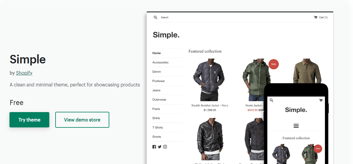 Sencillo tema gratuito de Shopify