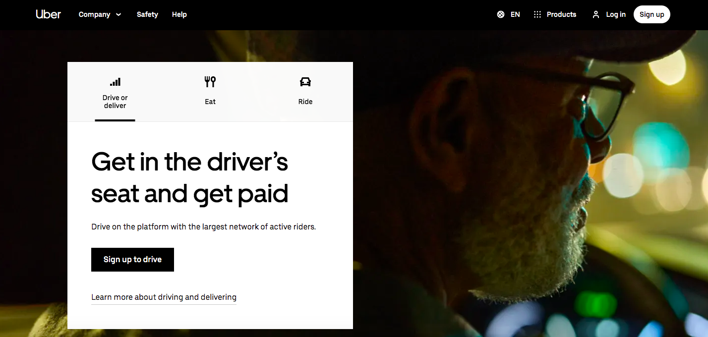 CTA 예시 Uber 홈페이지