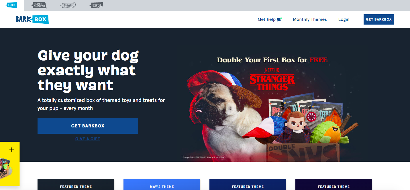 CTA 예시 Barkbox 홈페이지