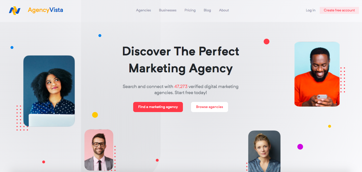 CTA 예시 Agency Vista 홈페이지