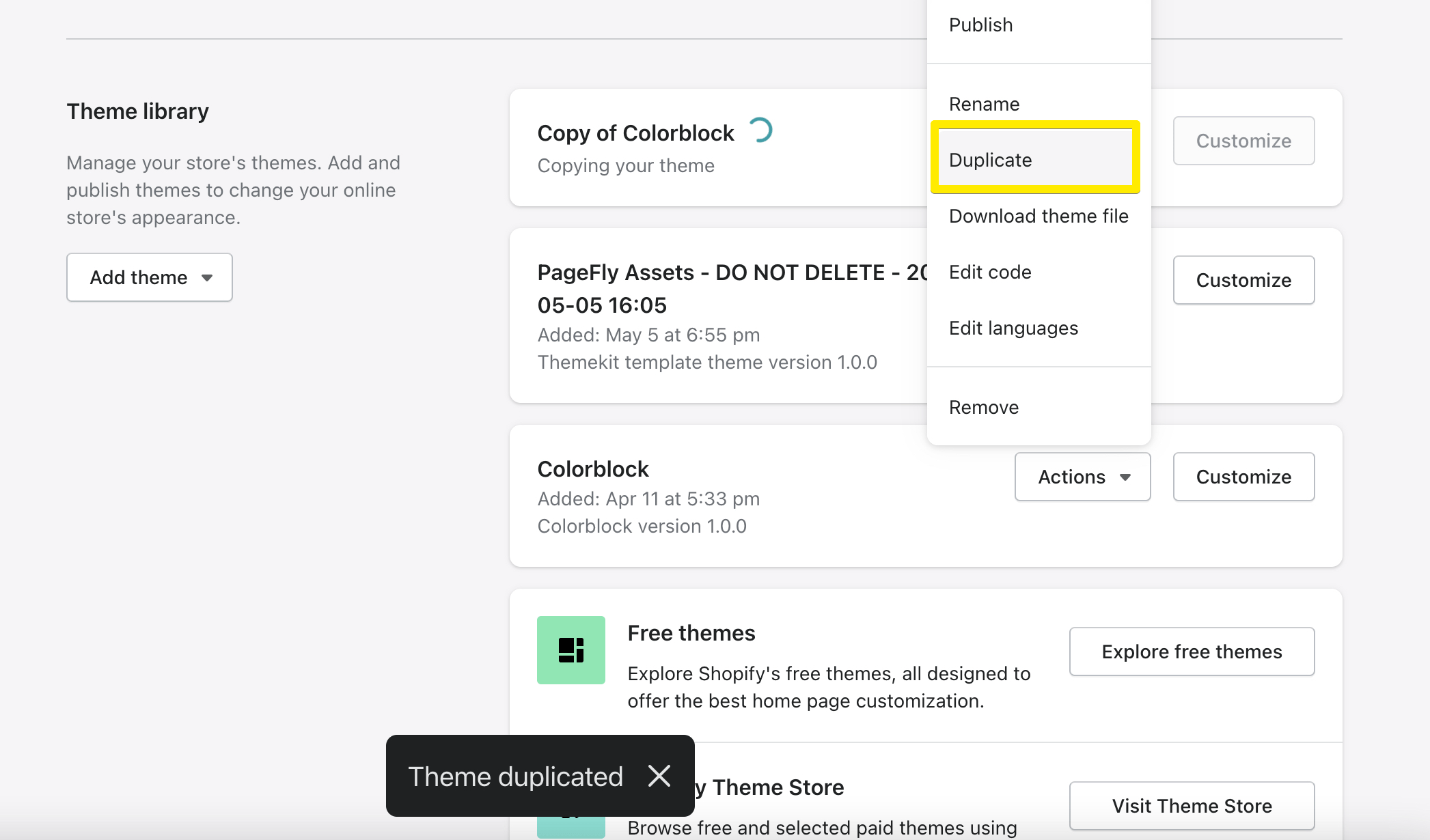 Shopifyテーマを複製して編集する