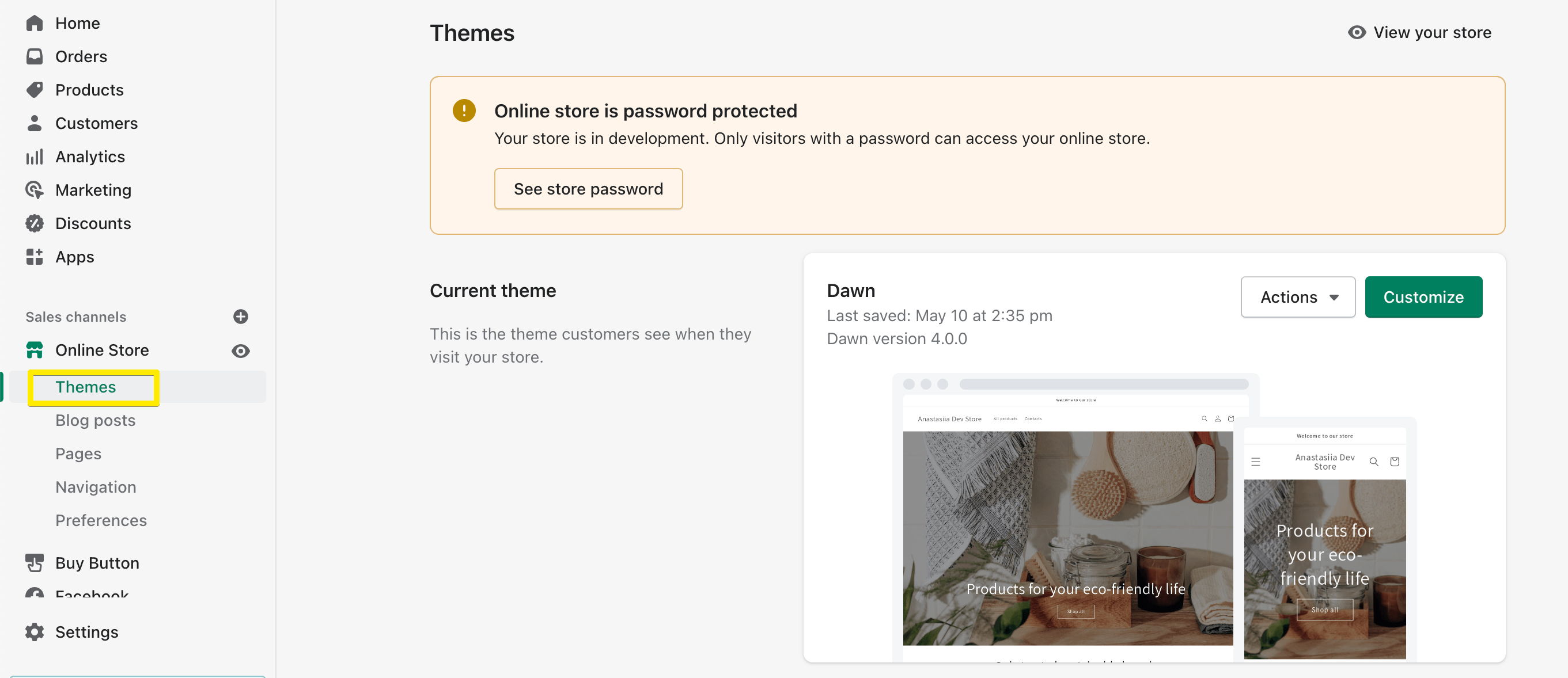 現在のShopifyテーマを確認する