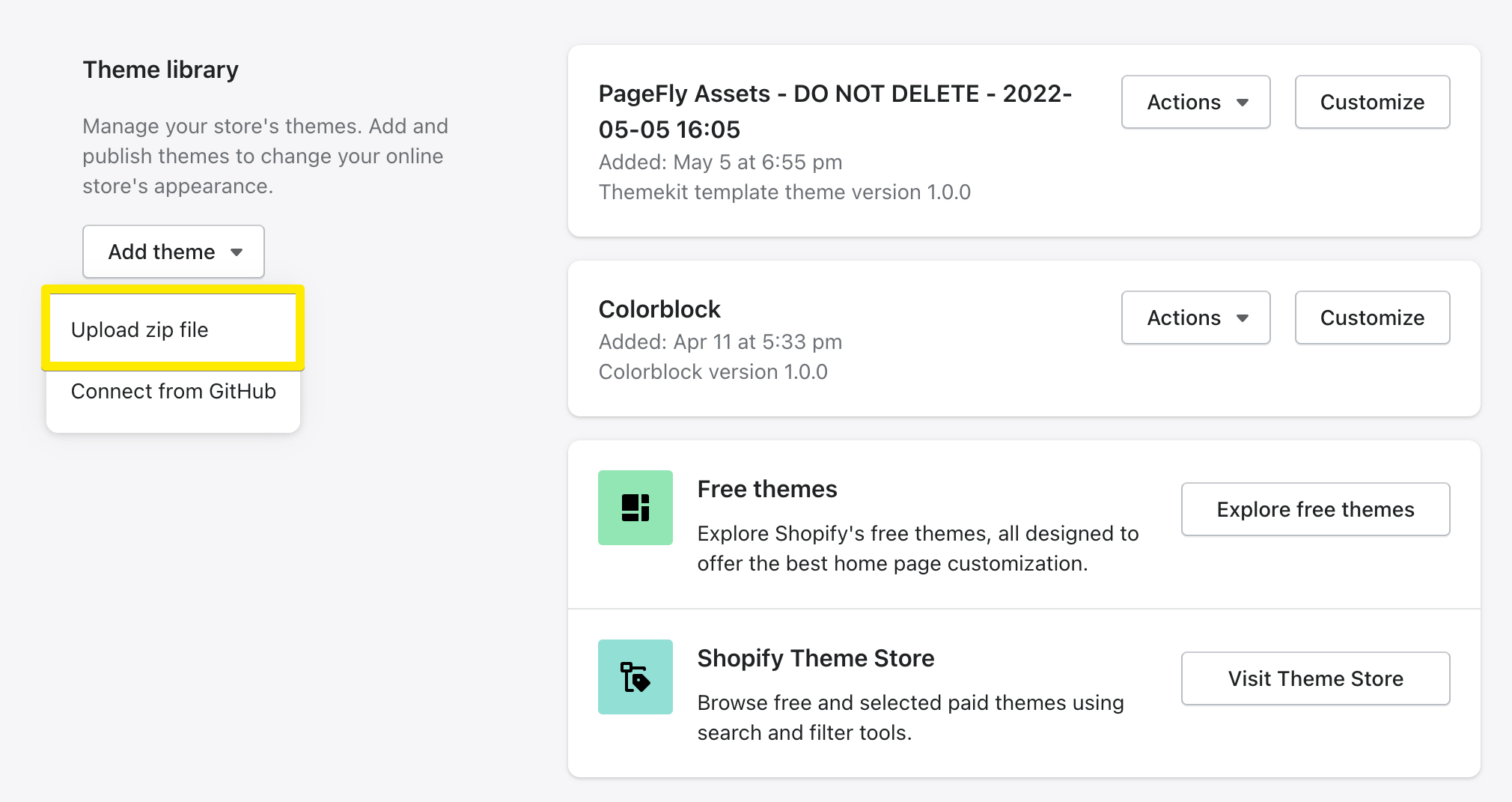 サードパーティのShopifyテーマをアップロードする