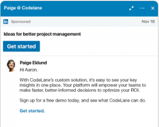 Przykład sponsorowanej wiadomości InMail na LinkedIn