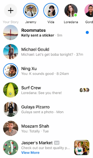 Przykład czatu reklamowego na Facebooku Messenger