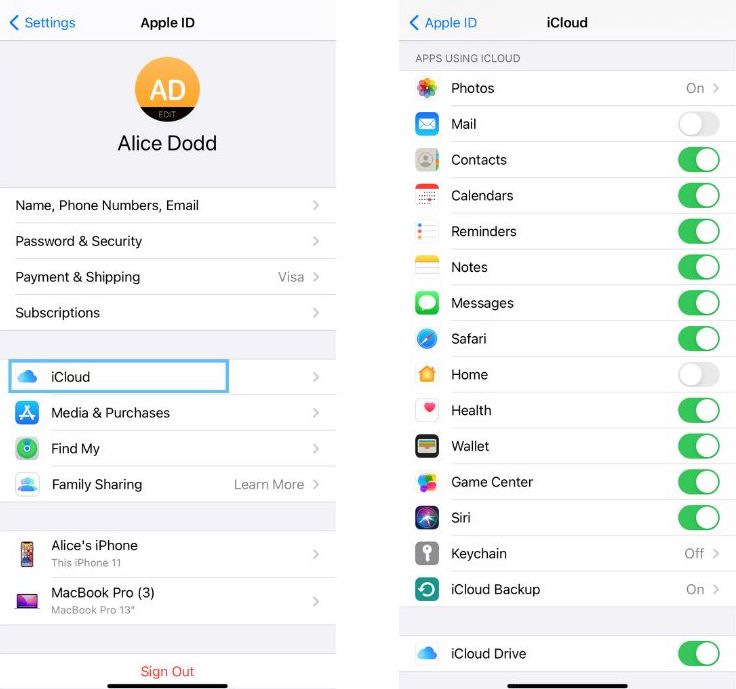 zrzuty ekranu wiadomości tekstowych na stronie icloud
