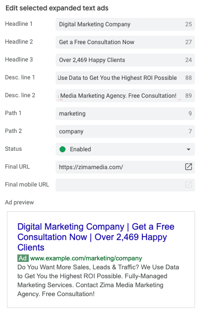 Copia dell'annuncio di Google Ads
