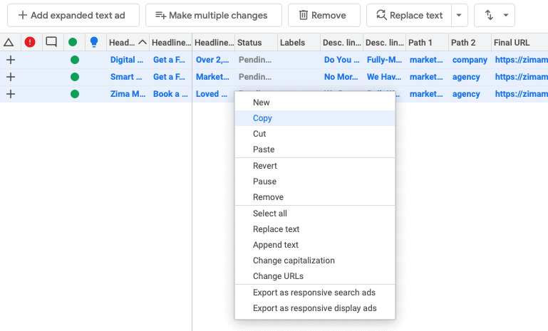 Guida alla copia degli annunci Google