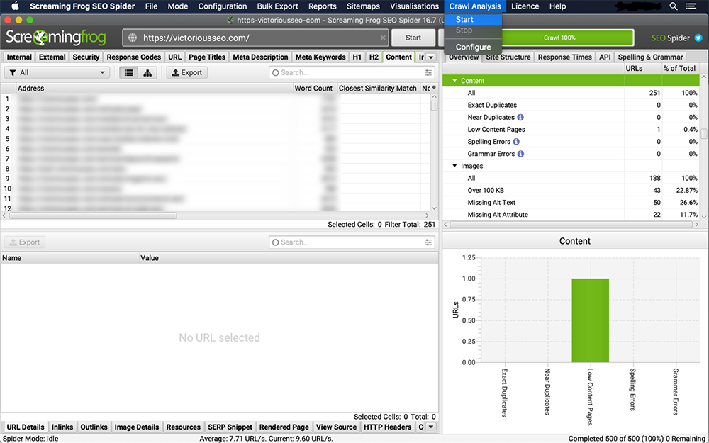 găsirea de conținut aproape duplicat cu screamingfrog