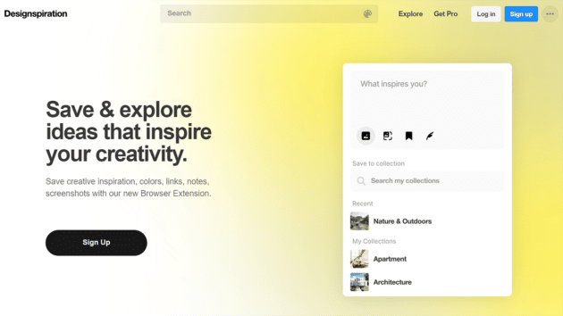 Screenshot del sito web di Designspiration