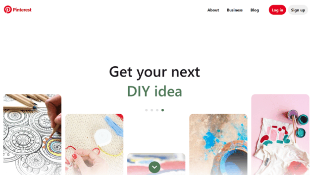 Screenshot del sito web di Pinterest