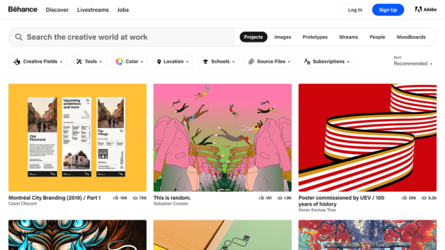 Schermata del sito web di Behance