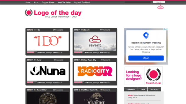 Screenshot del sito web del logo del giorno
