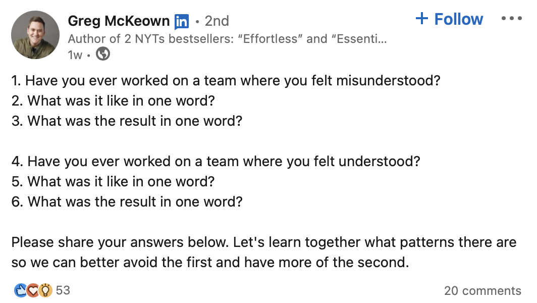 Greg McKeown influencer di LinkedIn