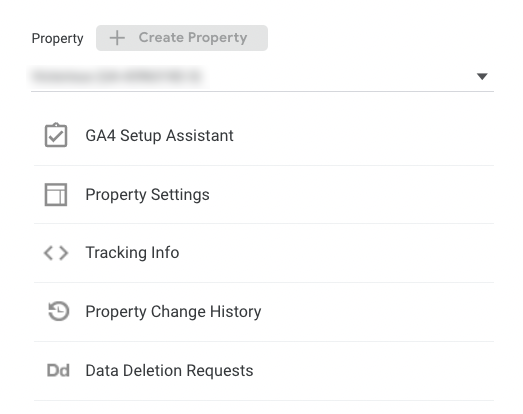 captura de pantalla de configuración de propiedad en Google Analytics