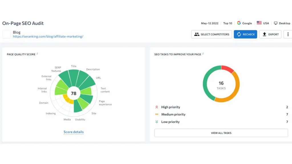 pe pagina SEO pentru a găsi conținut subperformant