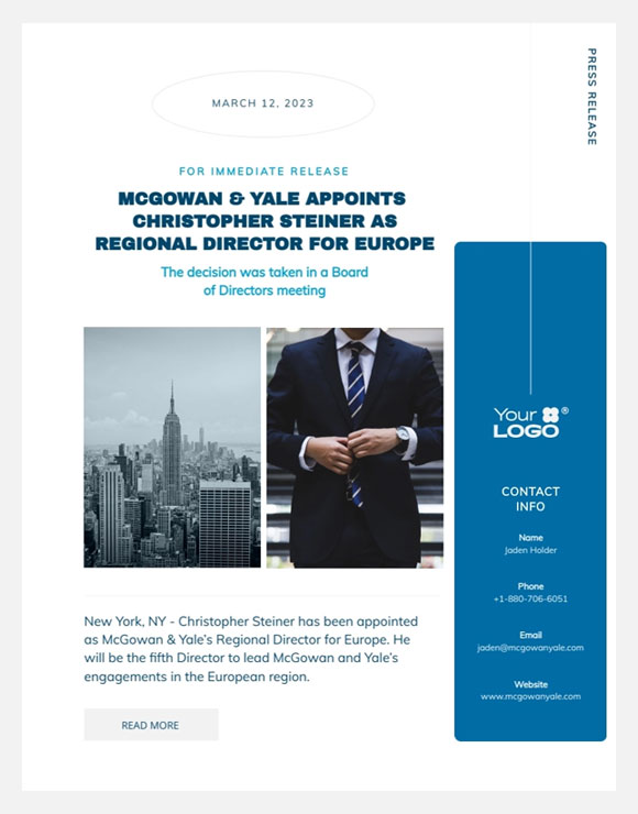 Modello di comunicato stampa per il nuovo CEO