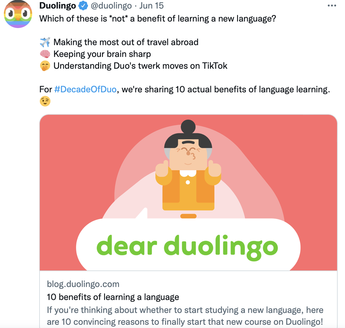 การตลาด duolingo b2b บนทวิตเตอร์
