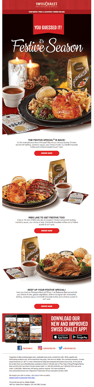 Swiss Chalet celebra as férias anunciando o retorno de seu famoso conjunto de refeições Festive Special.