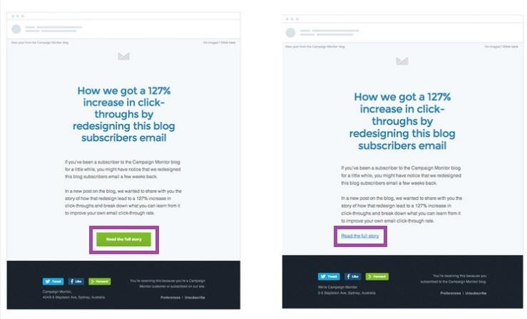Contoh email dengan tombol CTA vs CTA hyperlink ke teks jangkar