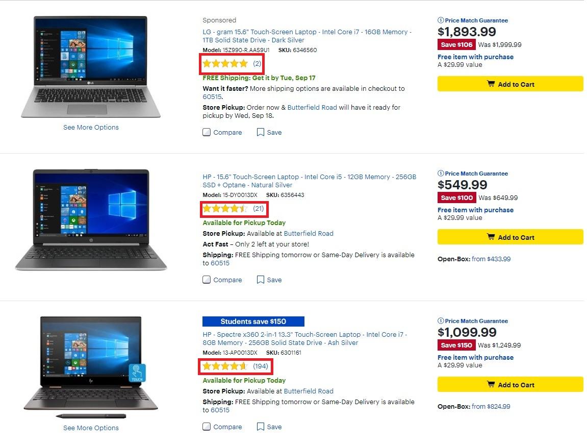 BestBuy ใช้การให้คะแนนเริ่มต้นเพื่อแจ้งให้ผู้บริโภคทราบถึงความนิยมของผลิตภัณฑ์