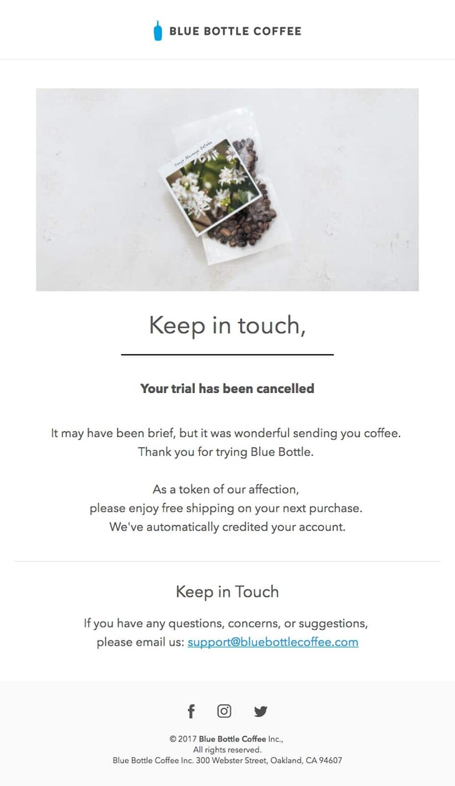 E-Mail-Beispiel für Blue Bottle Coffee