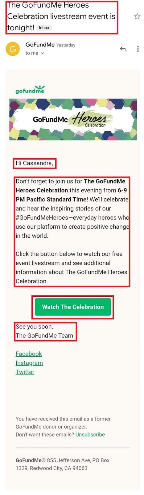Contoh email GoFundMe