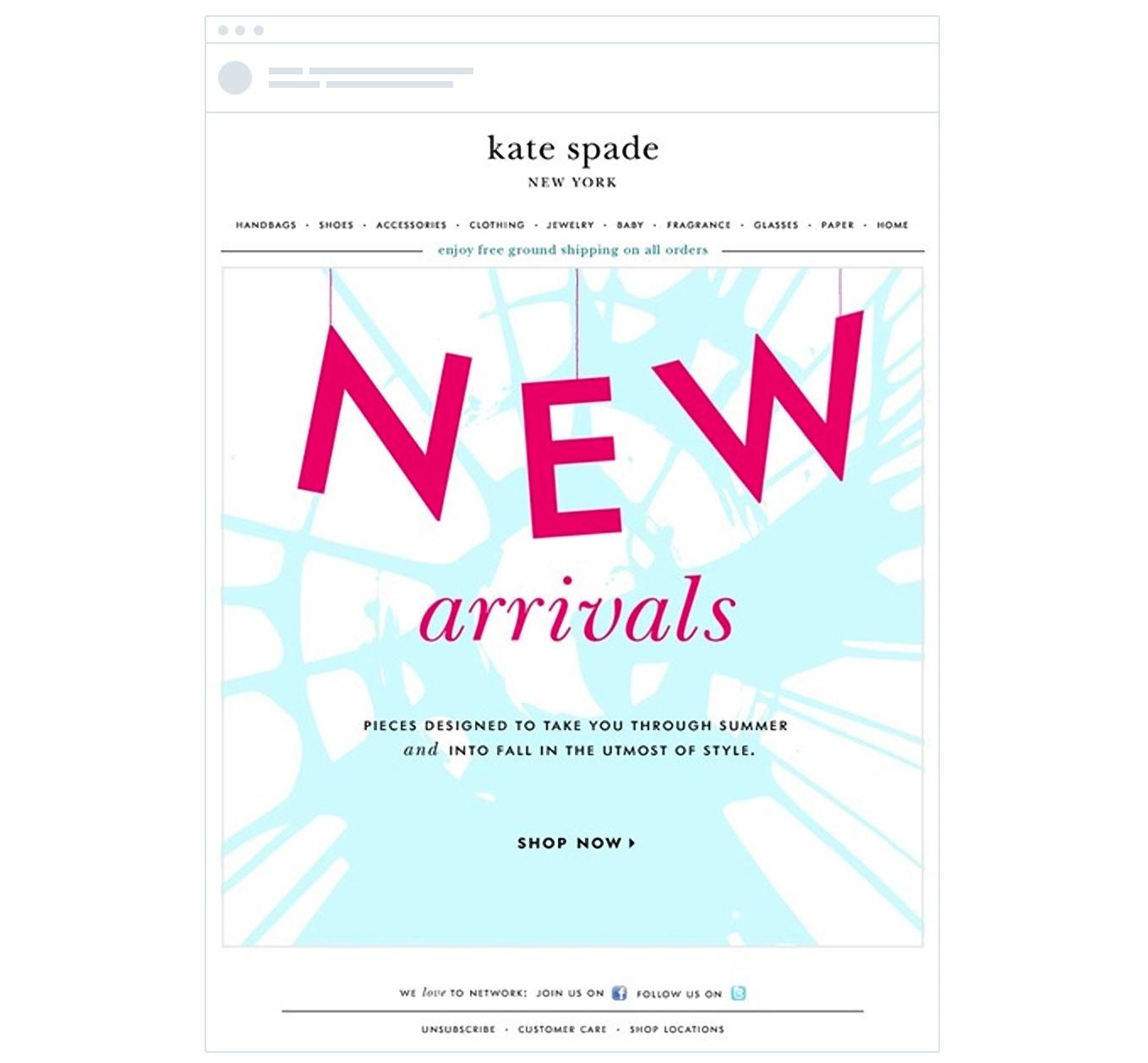 exemplo de e-mail kate spade