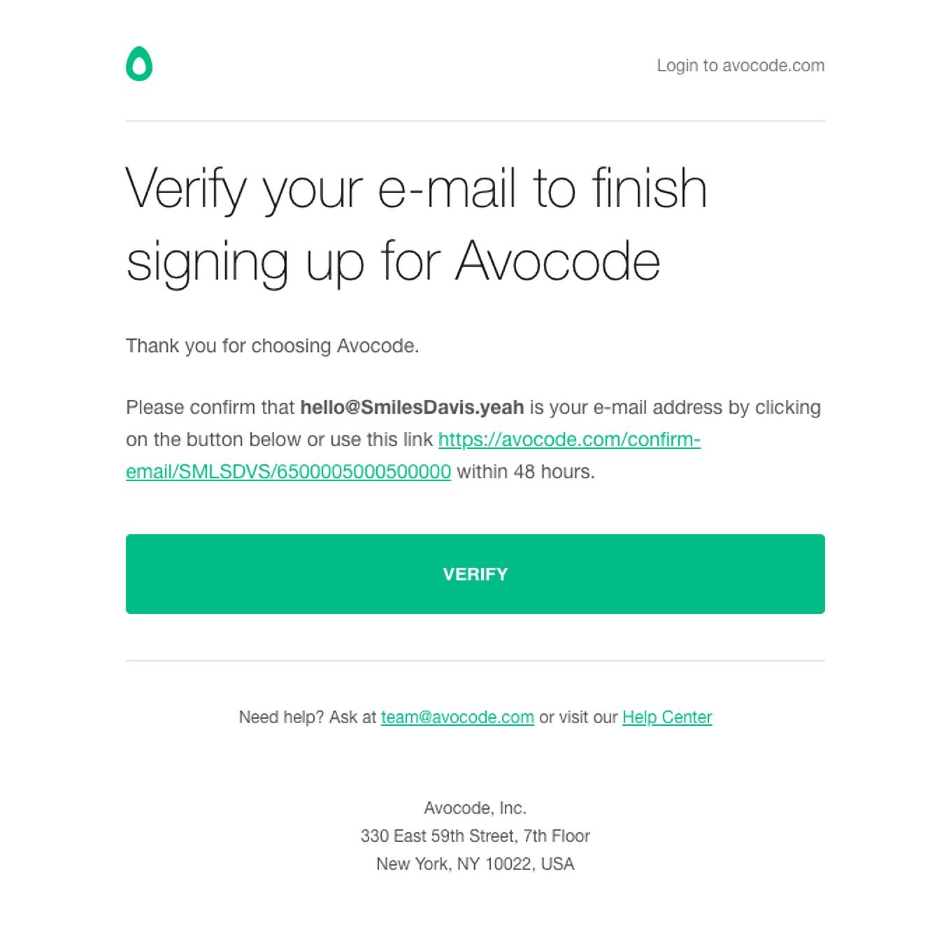Avocode 电子邮件示例