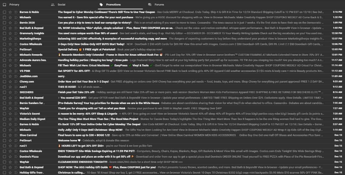 captura de pantalla de una bandeja de entrada de gmail
