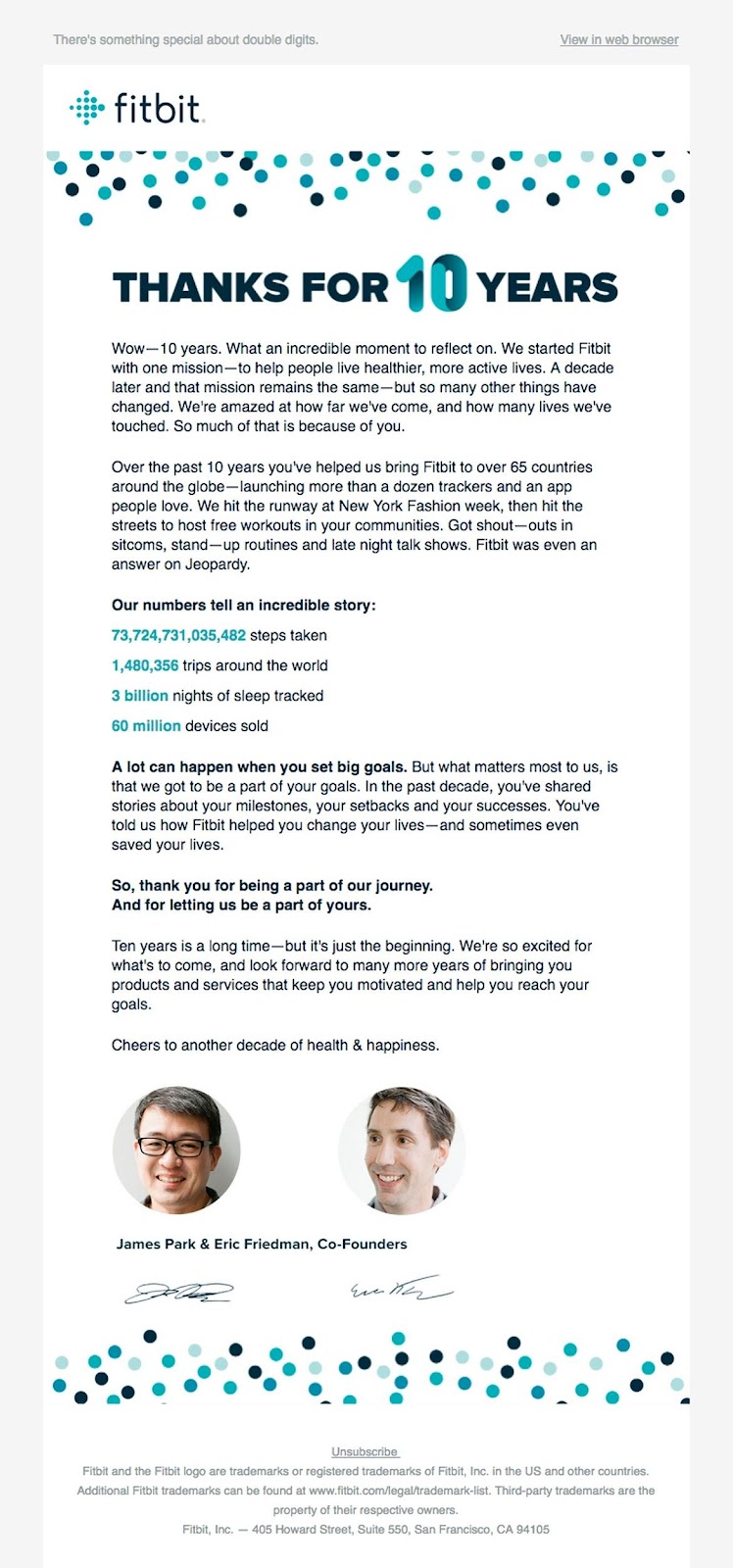 fitbitありがとうメールの例