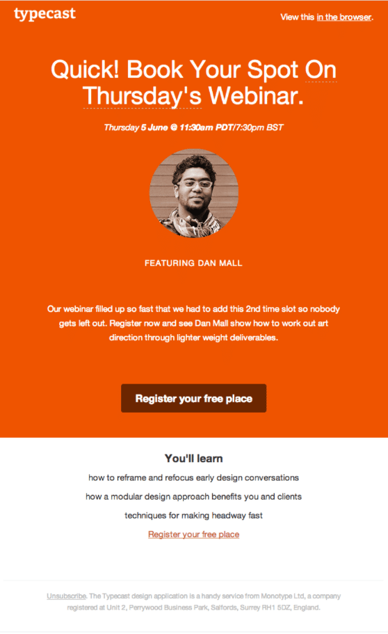esempio di e-mail typecast