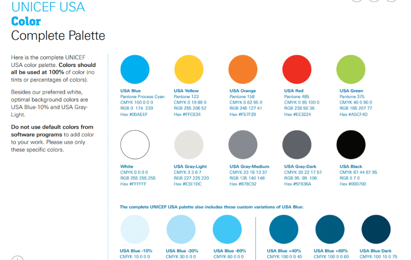 Tavolozza colori UNICEF