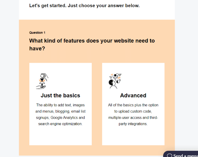 esempio di quiz interattivo di GoDaddy