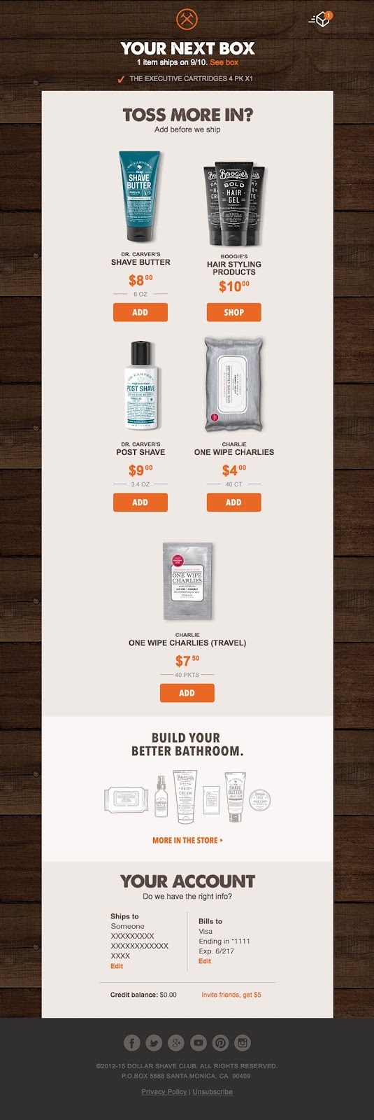 Beispiel für ein E-Mail-Abonnement von Dollar Shave