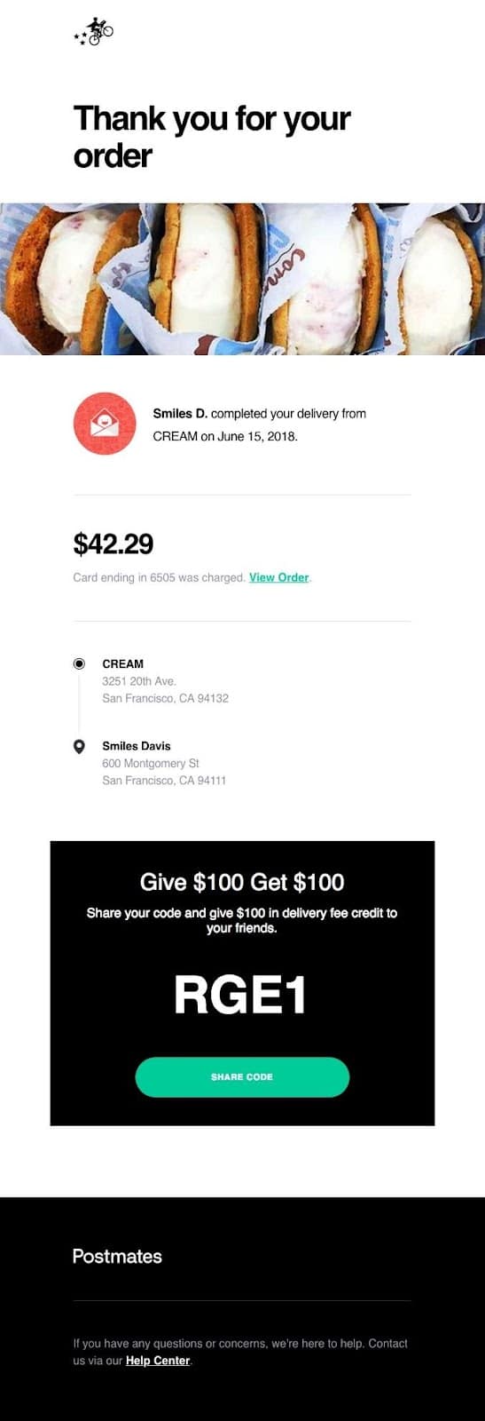 Exemple d'e-mail de remerciement des postmates