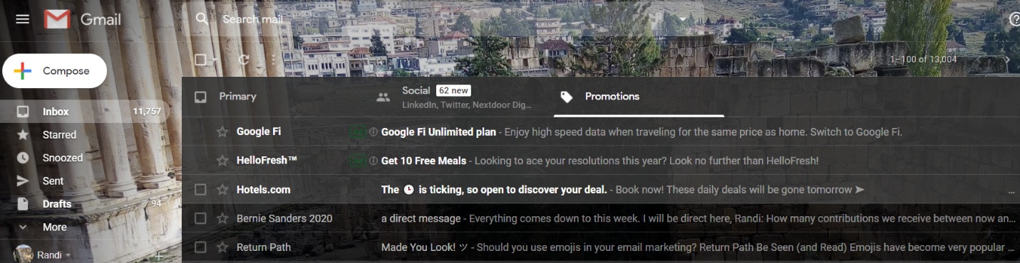Modo escuro do Gmail