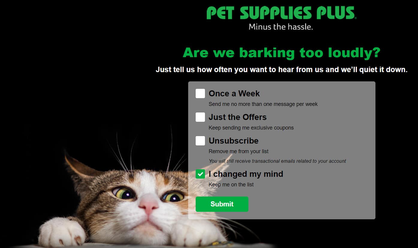 Exemple de préférence d'e-mail Pet Supplies Plus