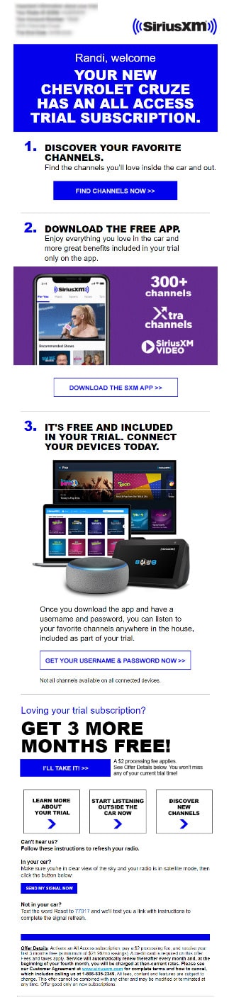 Exemple d'e-mail radio SiriusXM
