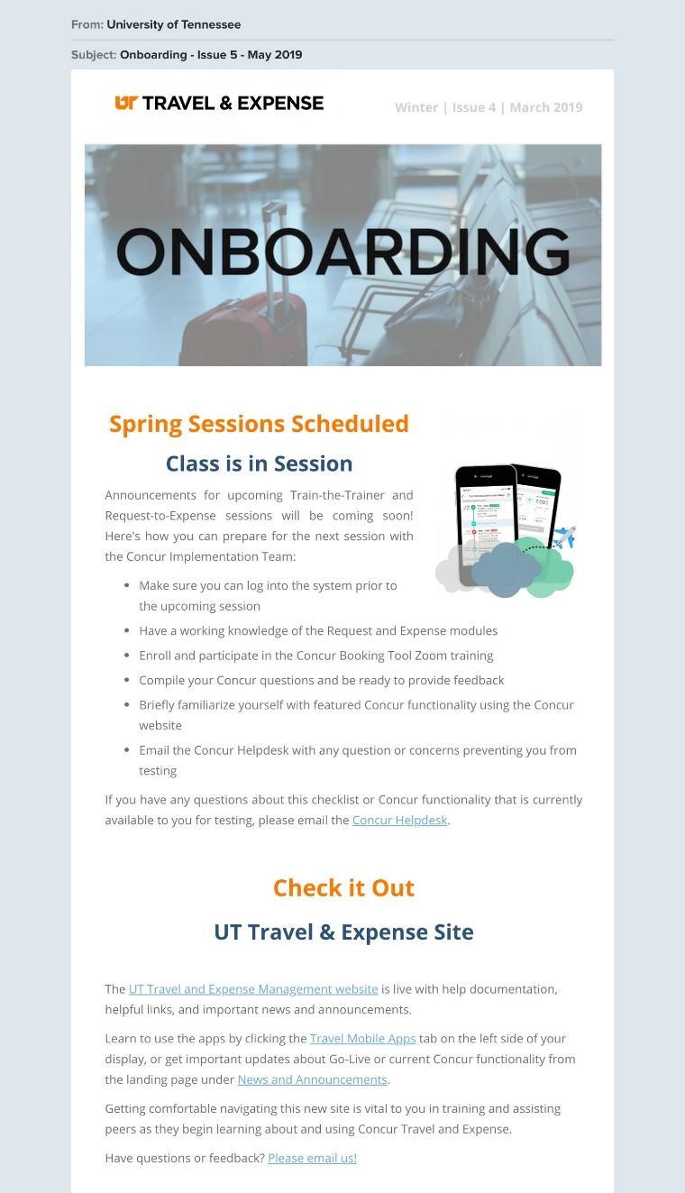 Folgen Sie dem Beispiel dieser Willkommens-E-Mail, um neuen Studenten den Übergang an die University of Tennessee zu erleichtern.