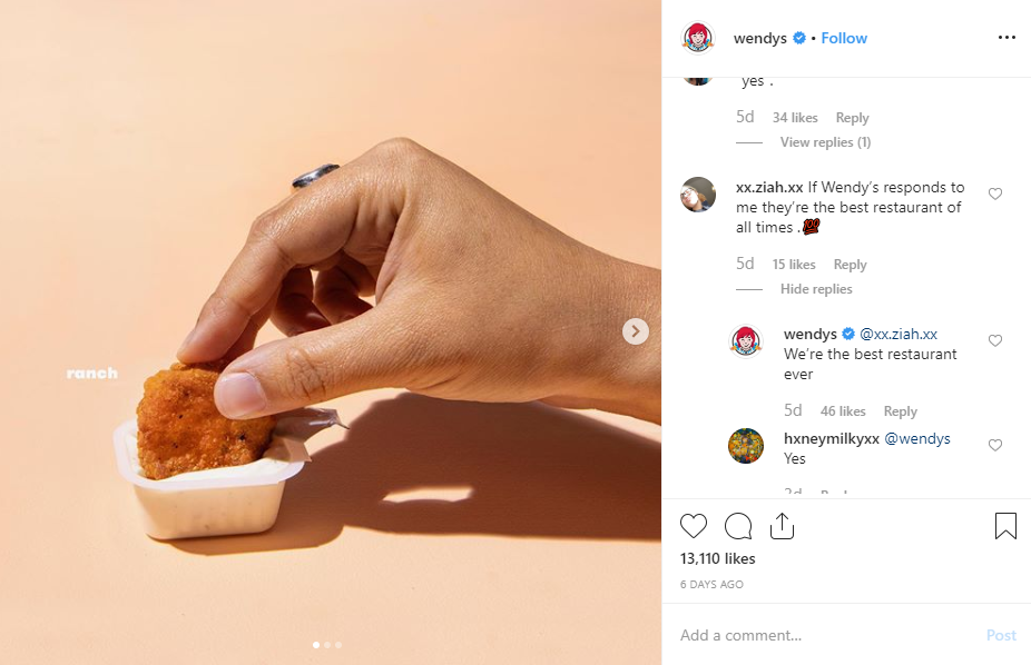 Wendy's răspunde la comentariile de pe Instagram | Agenția Vista