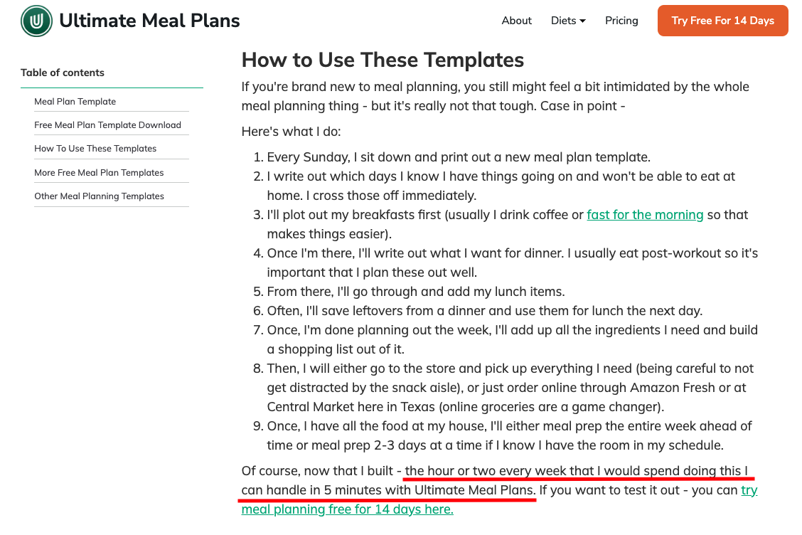 Modèle de plan de repas