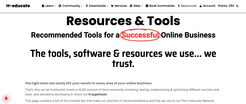Page de ressources des outils H-Educate